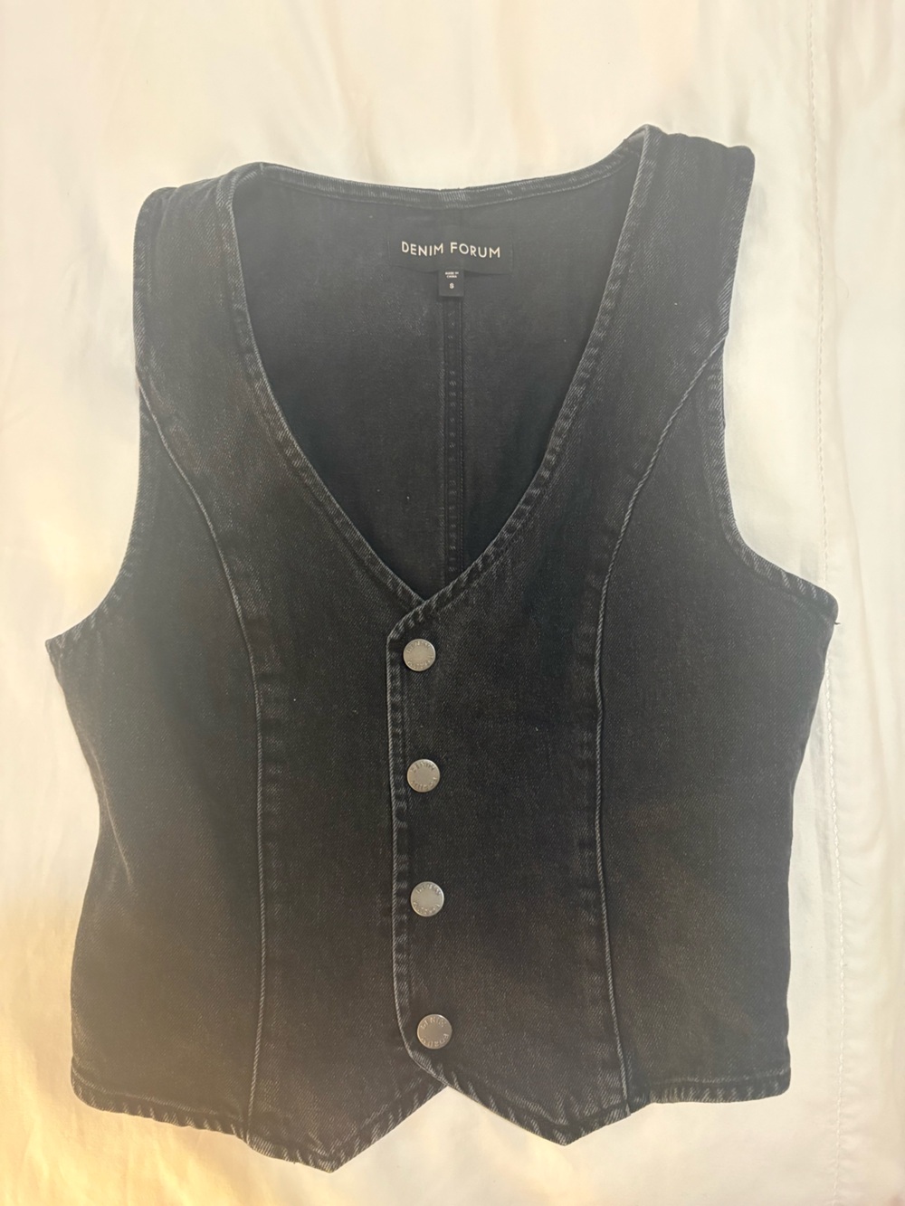 Denim Forum Black Denim Vest with Snap Buttons
